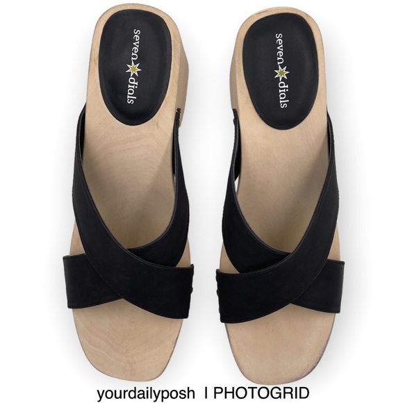 Seven Dials crisscross platform wood heeled slide sandals 11 - Picture 8 of 13